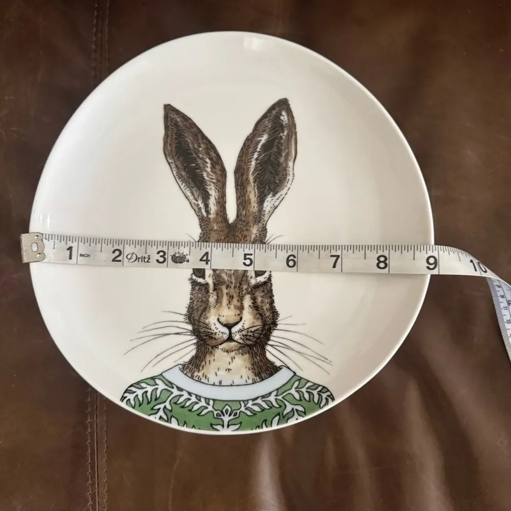 NEW West Elm Rachel Kozlowski Dapper Rabbit Salad Plates Set of 8